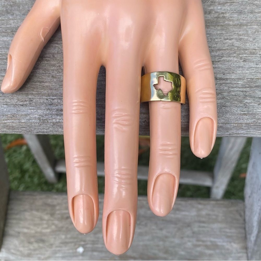 Rustic Cuff Gold Texas State Cutout Ring Adjustable Lone Star Y'All Cowboy